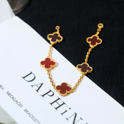 [Super CiCi ] CLOVER 5 MOTIF RED CORNELIAN BRACELET COLLECTION