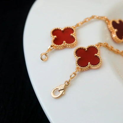 [Super CiCi ] CLOVER 5 MOTIF RED CORNELIAN BRACELET COLLECTION