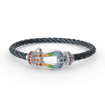 [Super CiCi ]FORC LARGE HORSESHOE  COLORED DIAMOND BRACELET SILVER