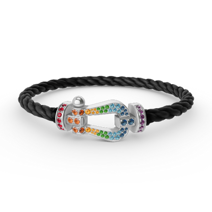 [Super CiCi ]FORC LARGE HORSESHOE  COLORED DIAMOND BRACELET SILVER