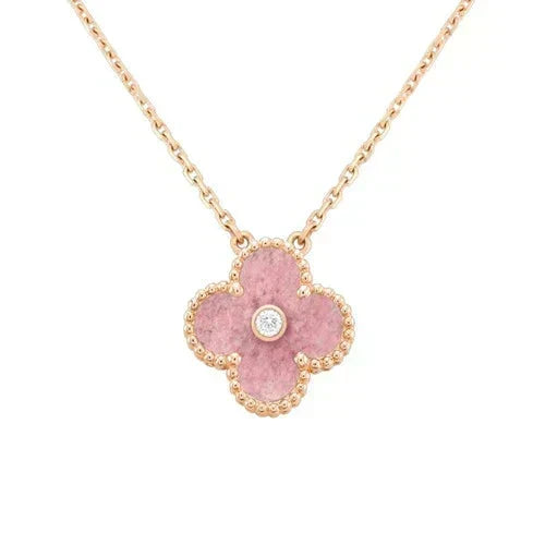 [Super CiCi ]CLOVER 15MM DIAMOND RHODONITE NECKLACE