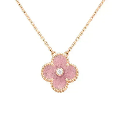 [Super CiCi ]CLOVER 15MM DIAMOND RHODONITE NECKLACE