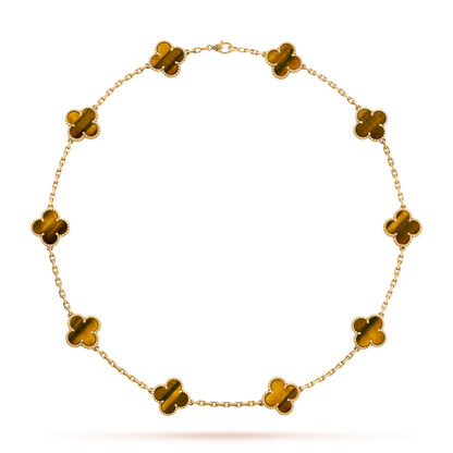 [Super CiCi ]CLOVER 10 MOTIFS TIGER EYE NECKLACE