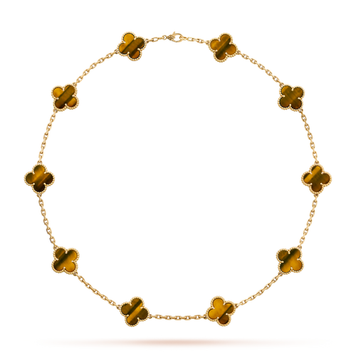 [Super CiCi ]CLOVER 10 MOTIFS TIGER EYE NECKLACE