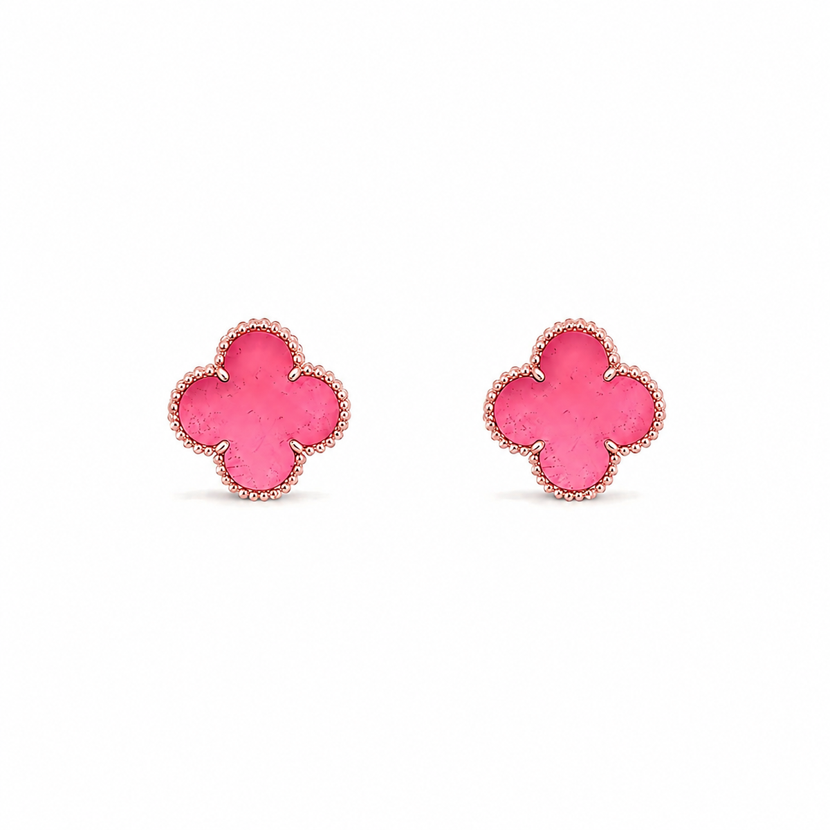 [Super CiCi]NEW CLOVER 15MM PINK ENAMEL STUD EARRINGS