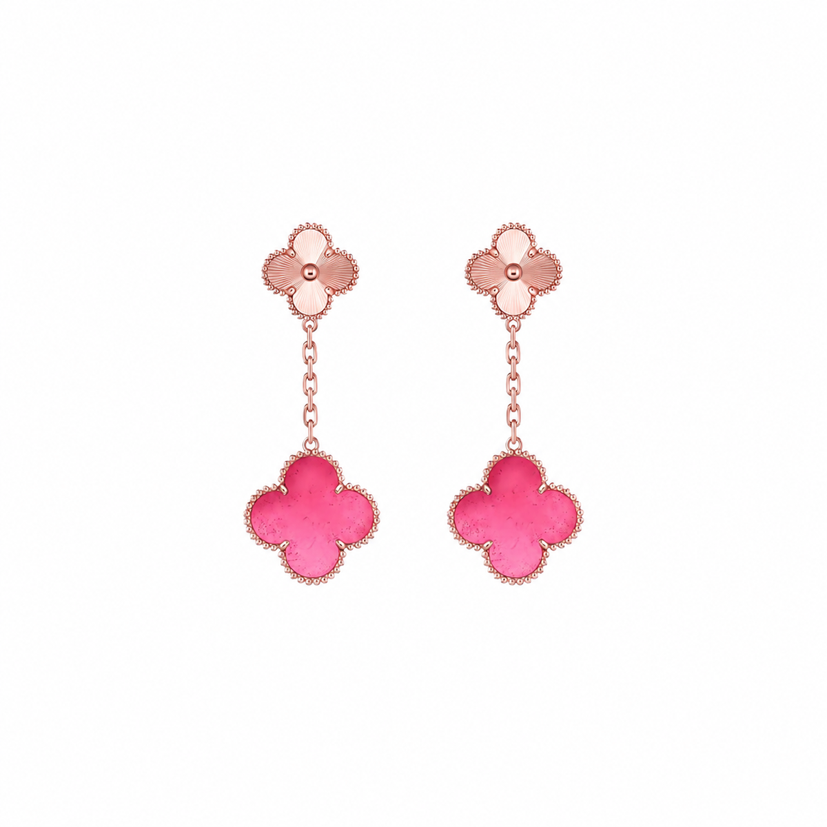 [Super CiCi]NEW CLOVER 2 MOTIF PINK ENAMEL EARRINGS