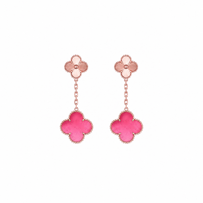 [Super CiCi]NEW CLOVER 2 MOTIF PINK ENAMEL EARRINGS