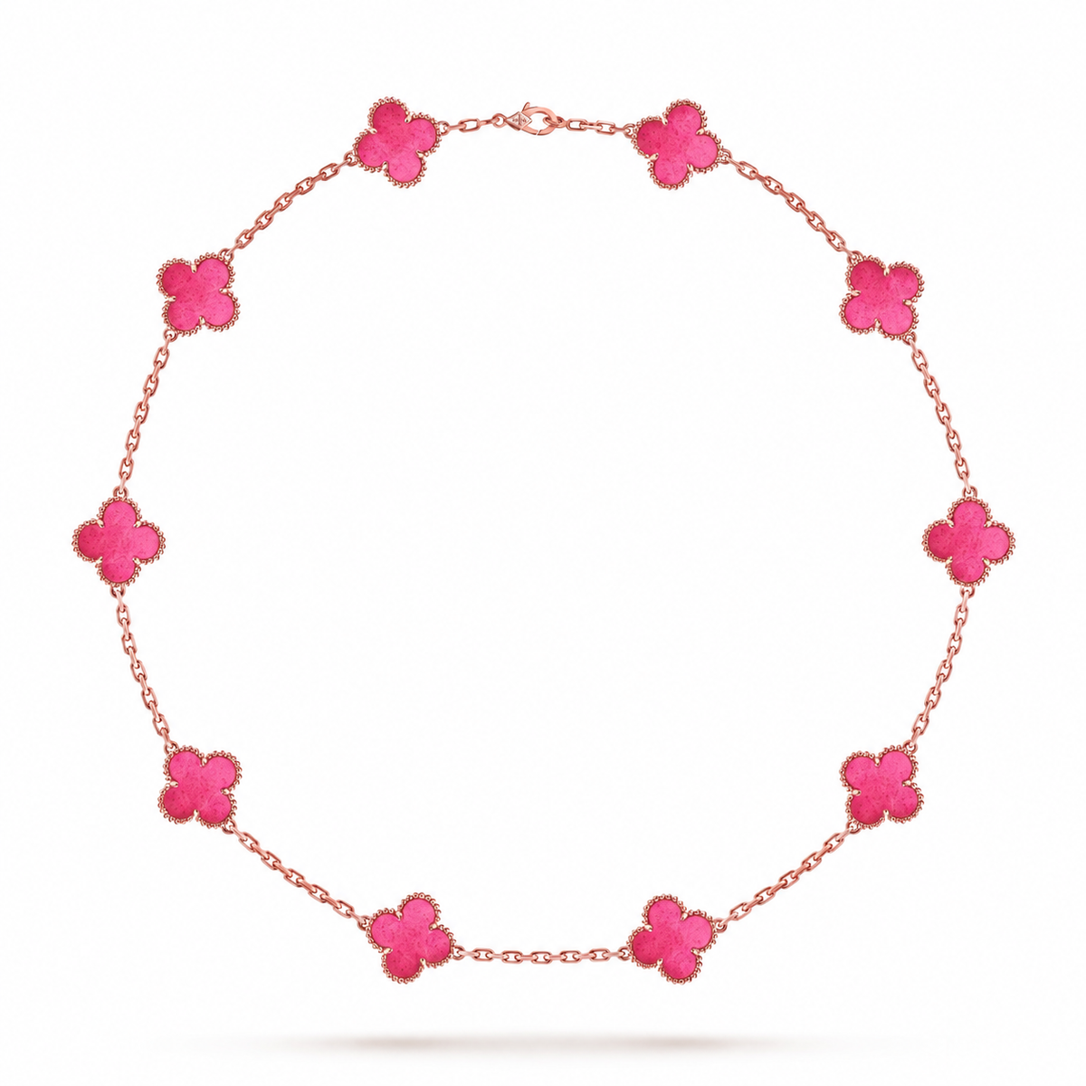 [Super CiCi]NEW CLOVER 10 MOTIFS PINK ENAMEL NECKLACE