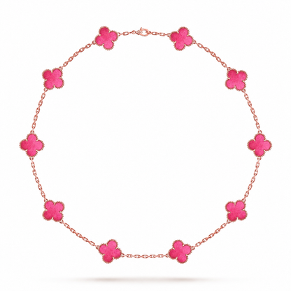 [Super CiCi]NEW CLOVER 10 MOTIFS PINK ENAMEL NECKLACE
