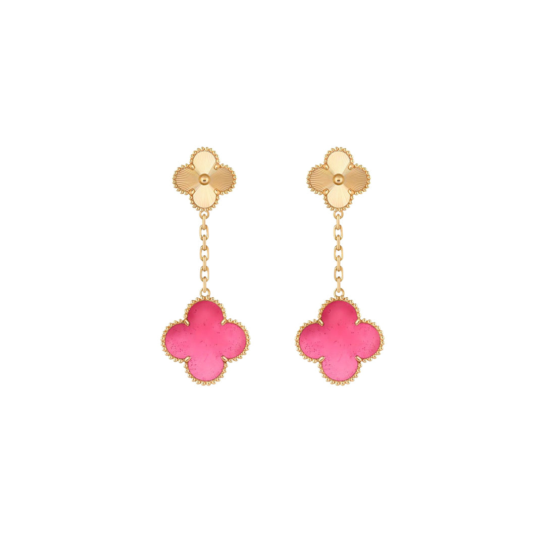 [Super CiCi]NEW CLOVER 2 MOTIF PINK ENAMEL EARRINGS
