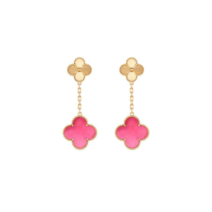 [Super CiCi]NEW CLOVER 2 MOTIF PINK ENAMEL EARRINGS