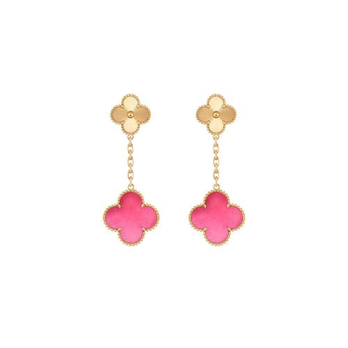 [Super CiCi]NEW CLOVER 2 MOTIF PINK ENAMEL EARRINGS