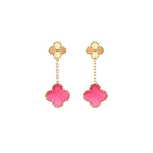[Super CiCi]NEW CLOVER 2 MOTIF PINK ENAMEL EARRINGS
