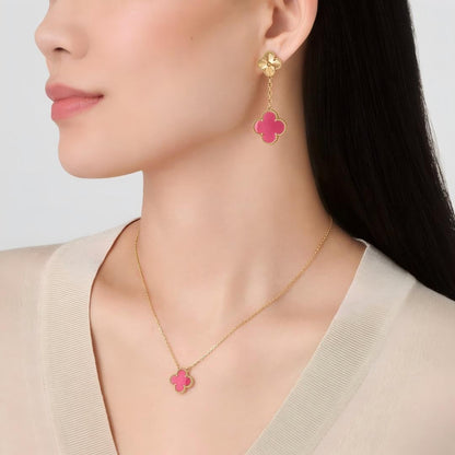 [Super CiCi] NEW CLOVER 15MM PINK ENAMEL NECKLACE