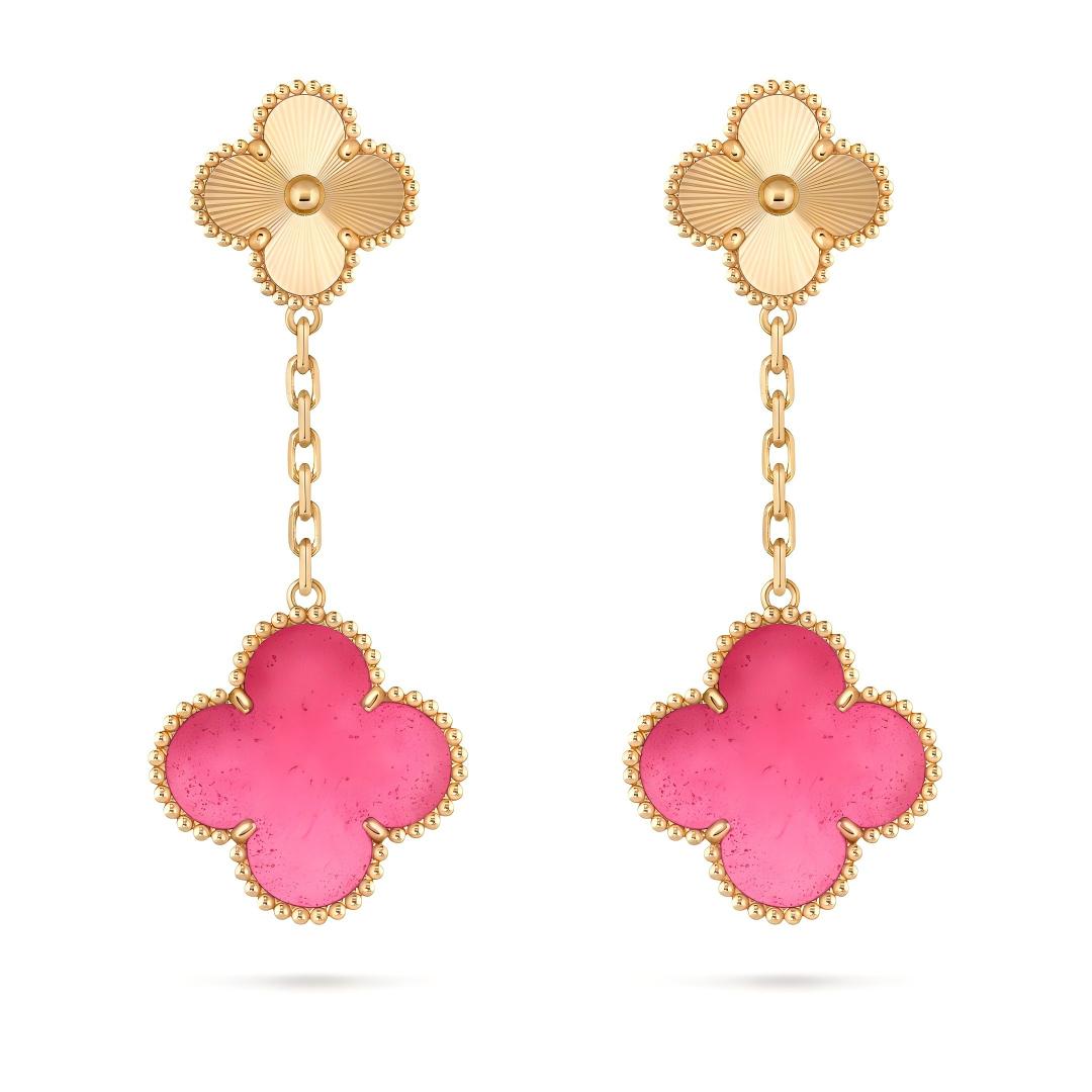 [Super CiCi]NEW CLOVER 2 MOTIF PINK ENAMEL EARRINGS