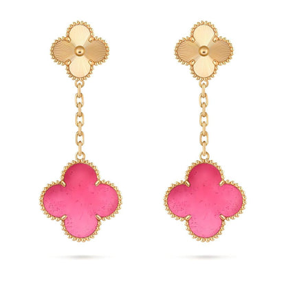 [Super CiCi]NEW CLOVER 2 MOTIF PINK ENAMEL EARRINGS