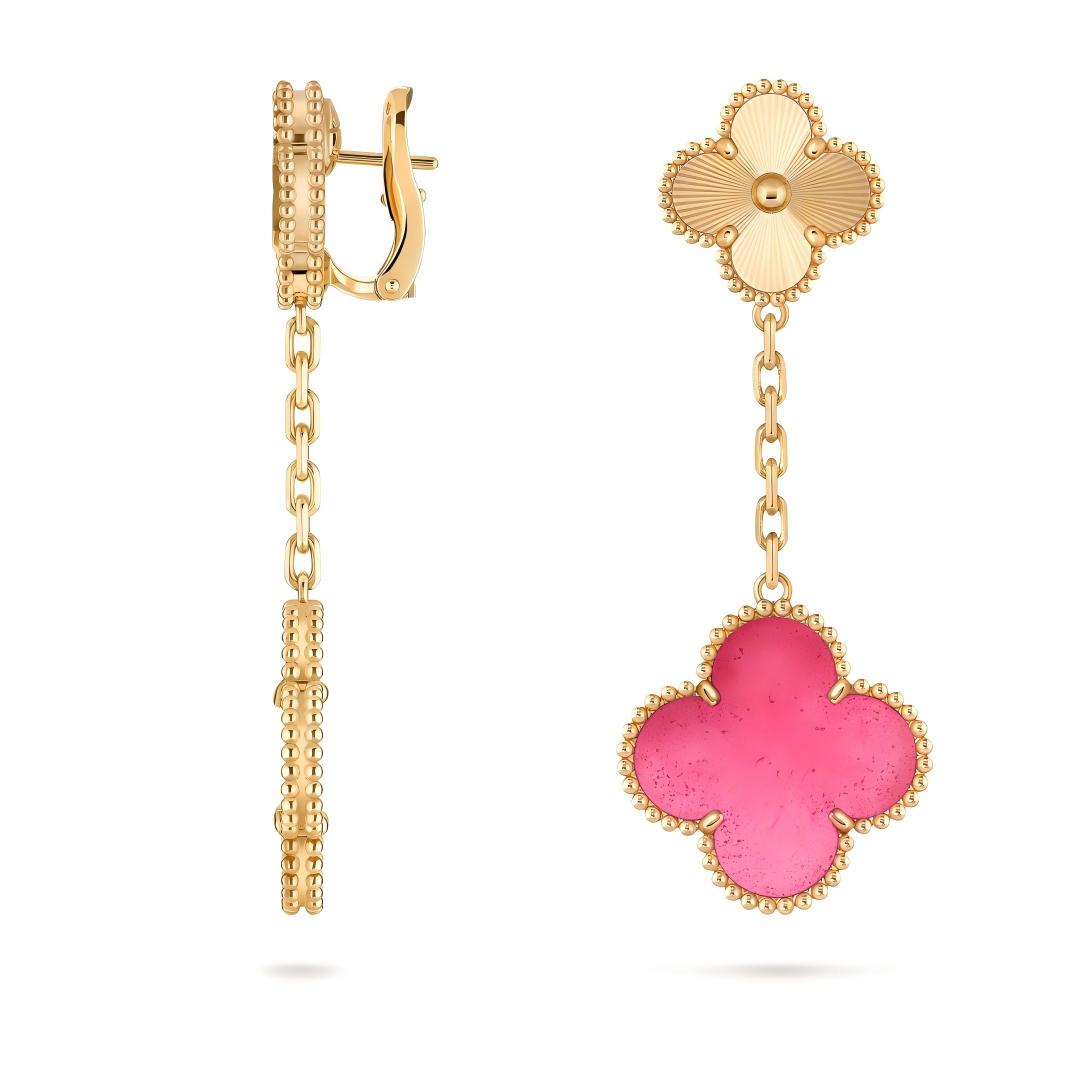 [Super CiCi]NEW CLOVER 2 MOTIF PINK ENAMEL EARRINGS