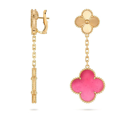 [Super CiCi]NEW CLOVER 2 MOTIF PINK ENAMEL EARRINGS