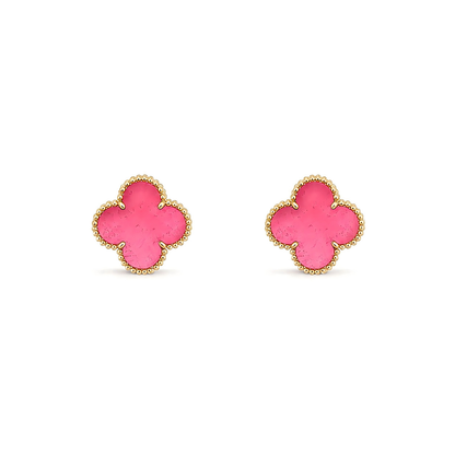 [Super CiCi]NEW CLOVER 15MM PINK ENAMEL STUD EARRINGS