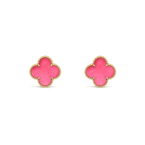 [Super CiCi]NEW CLOVER 15MM PINK ENAMEL STUD EARRINGS