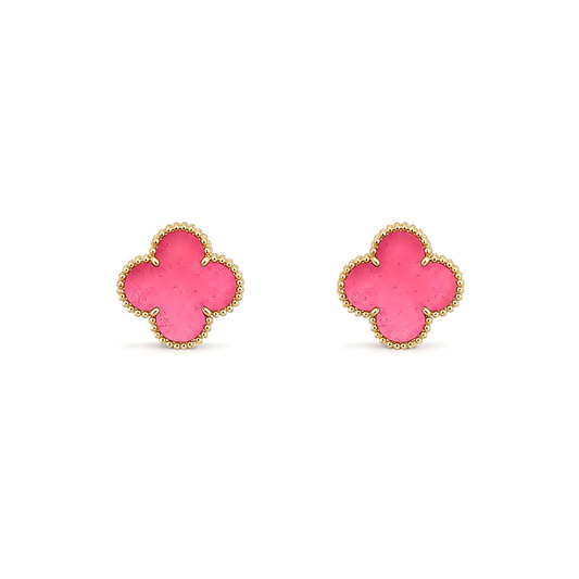 [Super CiCi]NEW CLOVER 15MM PINK ENAMEL STUD EARRINGS