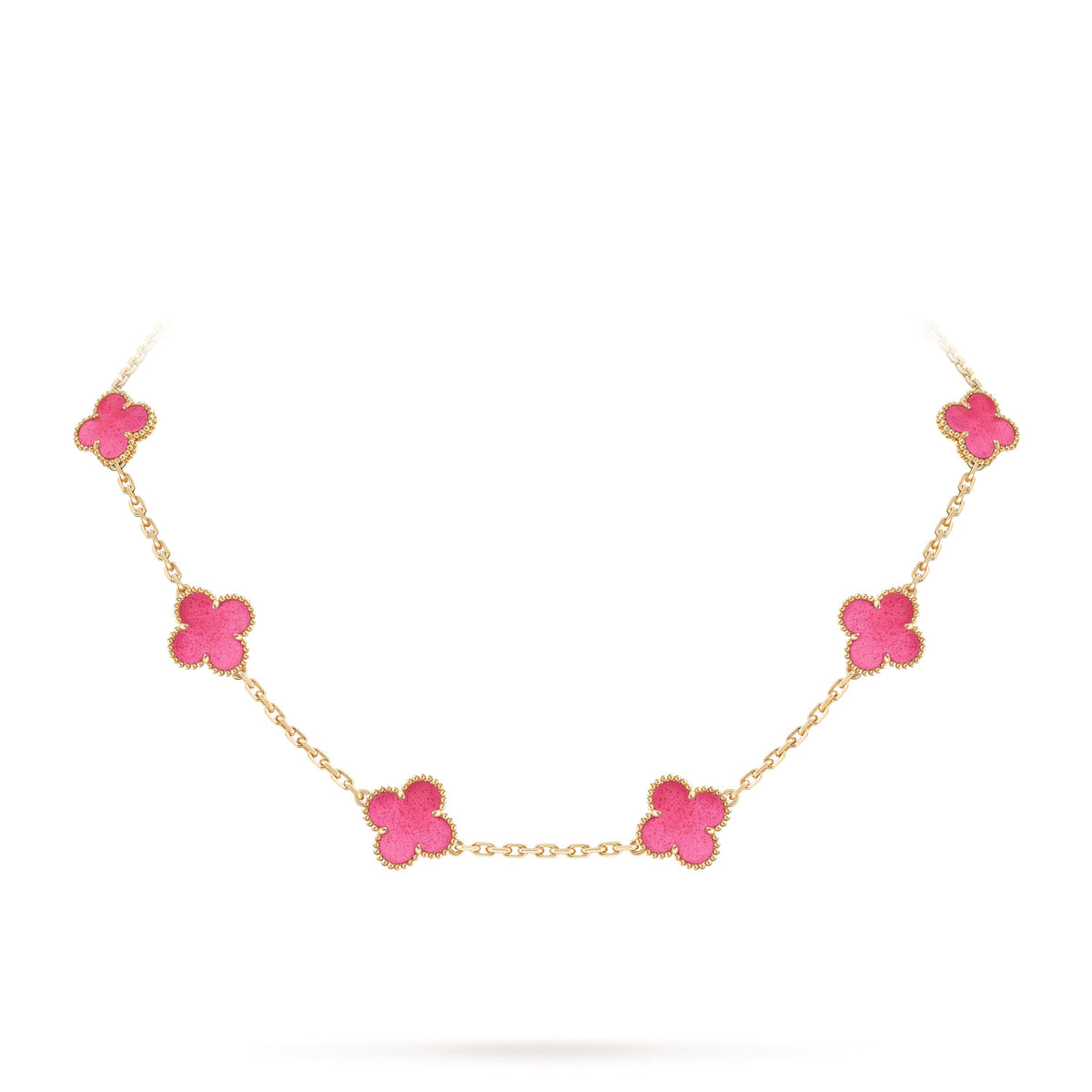 [Super CiCi]NEW CLOVER 10 MOTIFS PINK ENAMEL NECKLACE