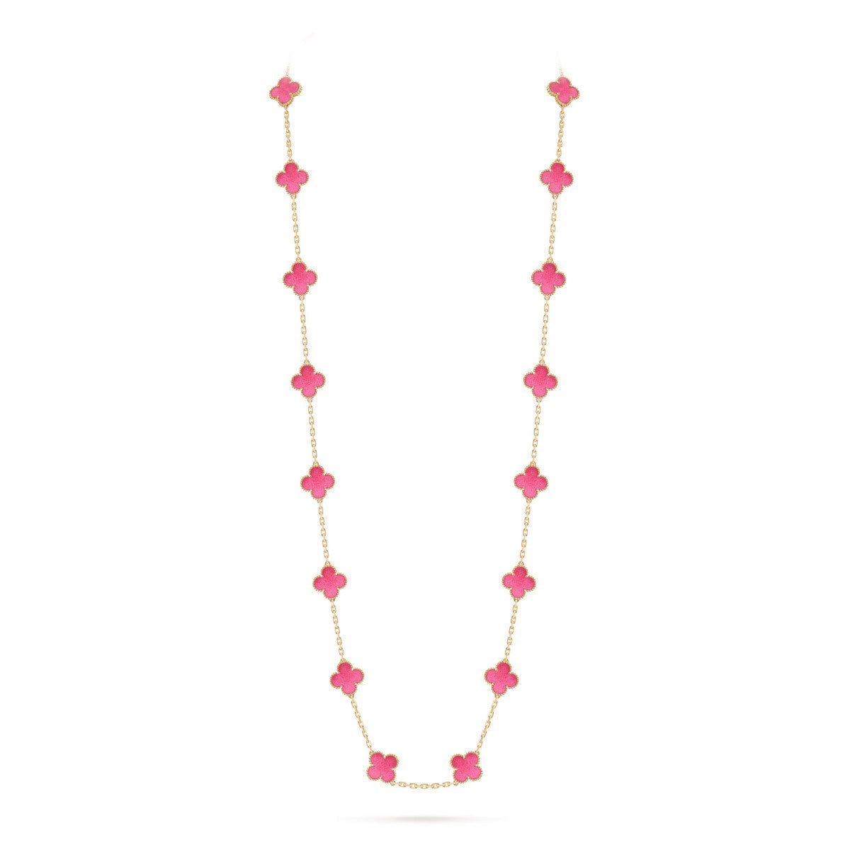 [Super CiCi] NEW CLOVER 20 MOTIFS PINK ENAMEL NECKLACE