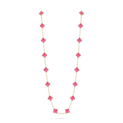 [Super CiCi] NEW CLOVER 20 MOTIFS PINK ENAMEL NECKLACE