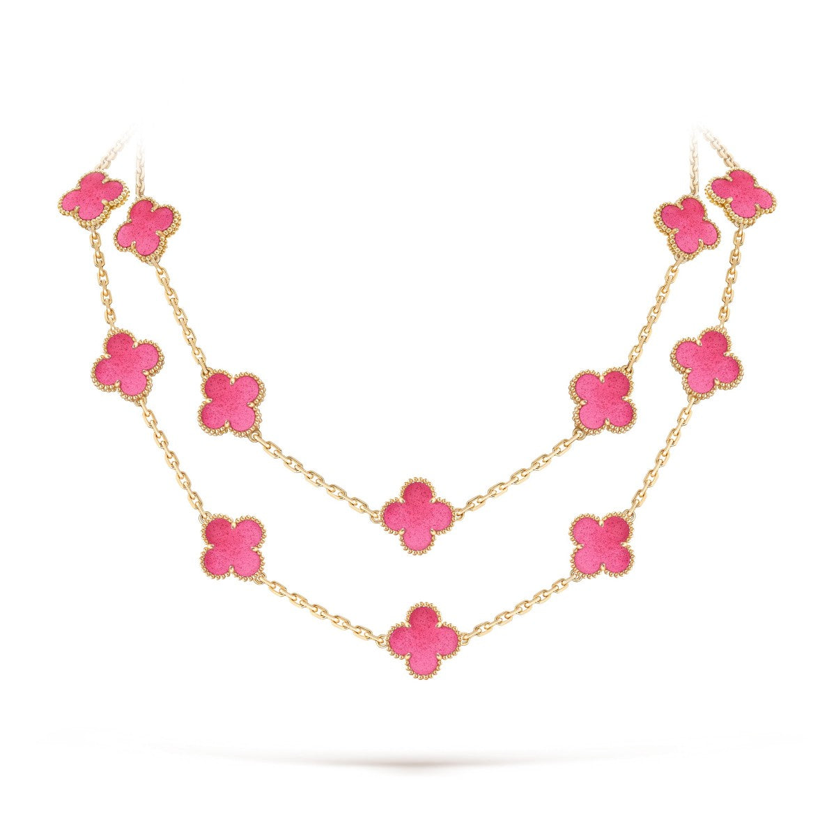 [Super CiCi] NEW CLOVER 20 MOTIFS PINK ENAMEL NECKLACE