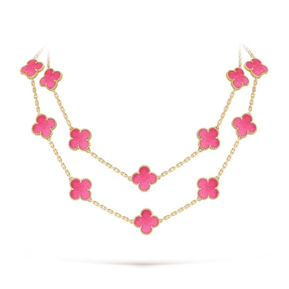 [Super CiCi] NEW CLOVER 20 MOTIFS PINK ENAMEL NECKLACE