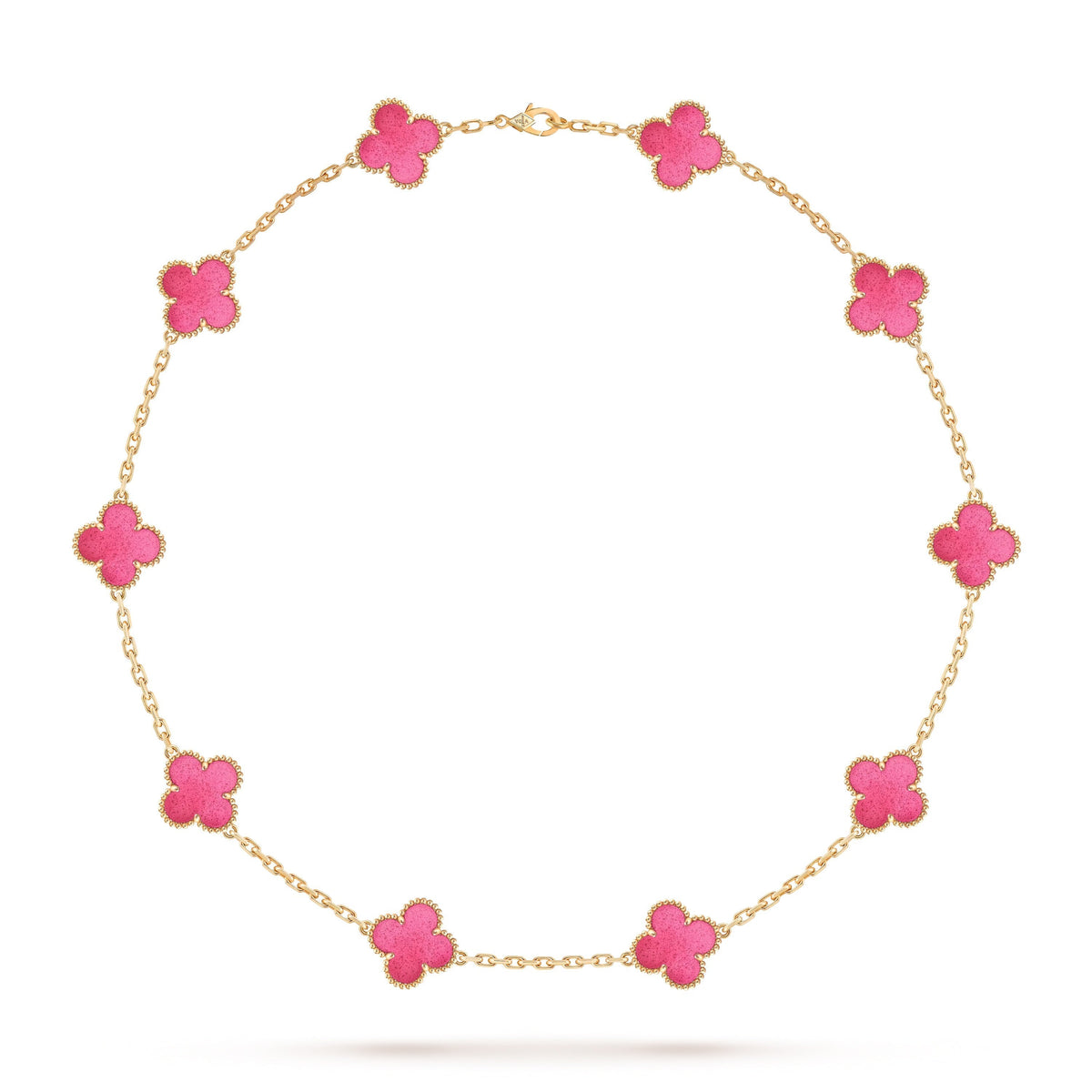[Super CiCi]NEW CLOVER 10 MOTIFS PINK ENAMEL NECKLACE