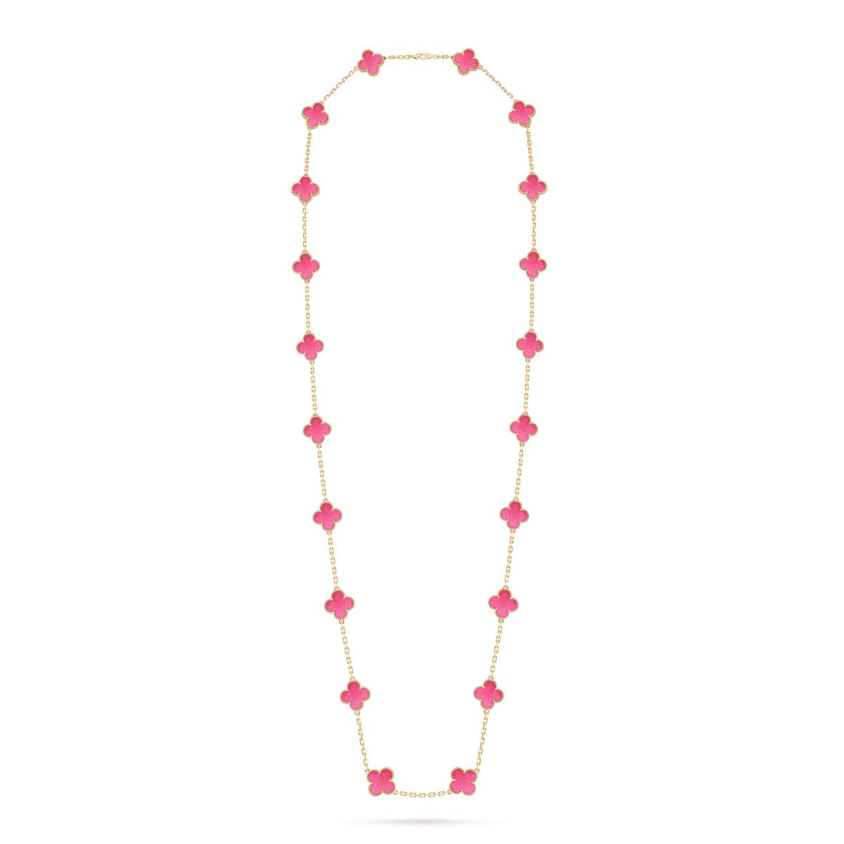 [Super CiCi] NEW CLOVER 20 MOTIFS PINK ENAMEL NECKLACE