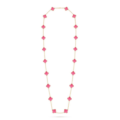 [Super CiCi] NEW CLOVER 20 MOTIFS PINK ENAMEL NECKLACE