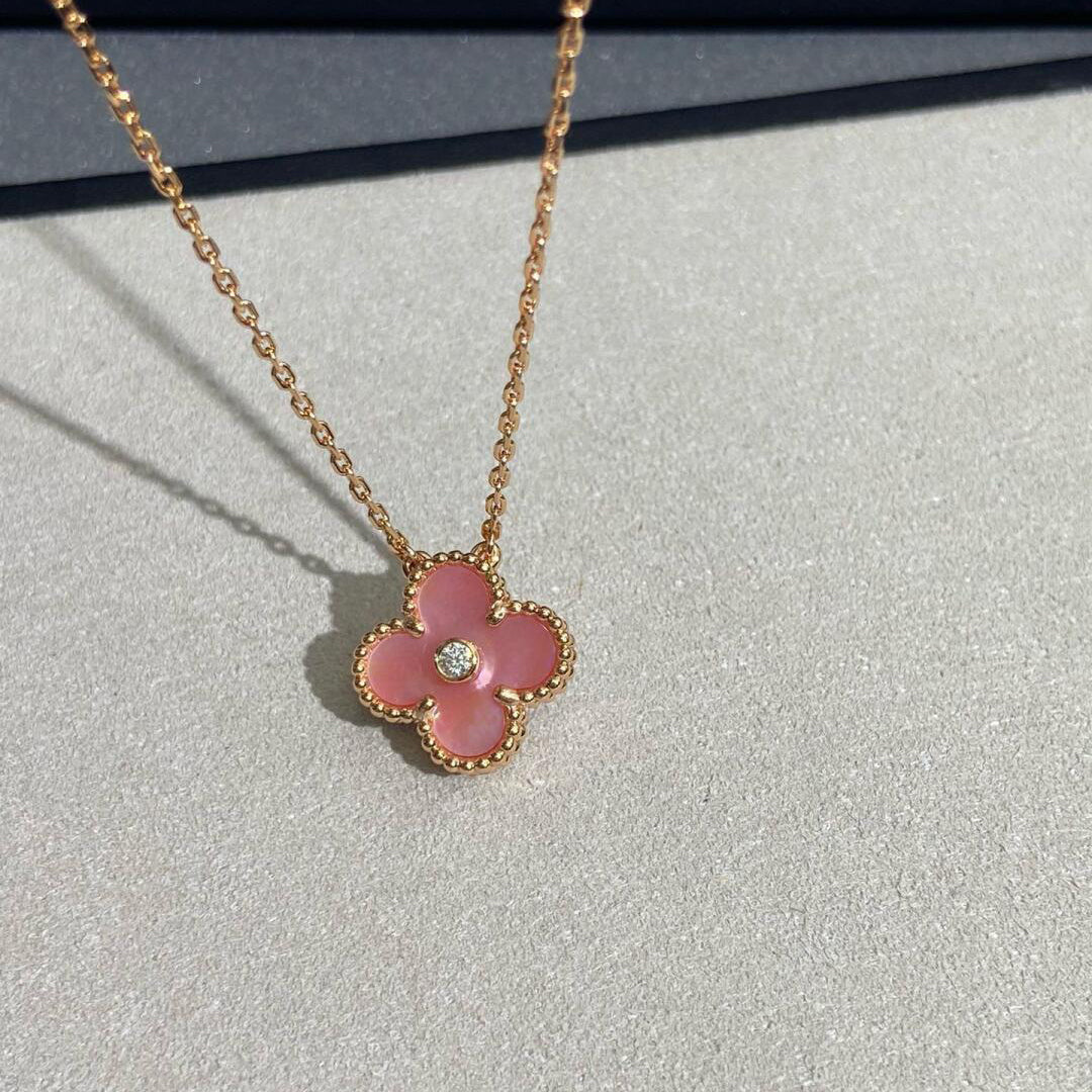 [Super CiCi ]CLOVER 15MM DIAMOND PINK MOP NECKLACE