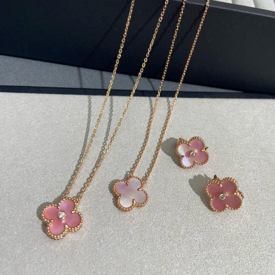 [Super CiCi ]CLOVER 15MM DIAMOND PINK MOP NECKLACE