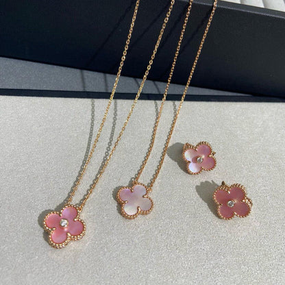 [Super CiCi ]CLOVER 15MM DIAMOND PINK MOP NECKLACE
