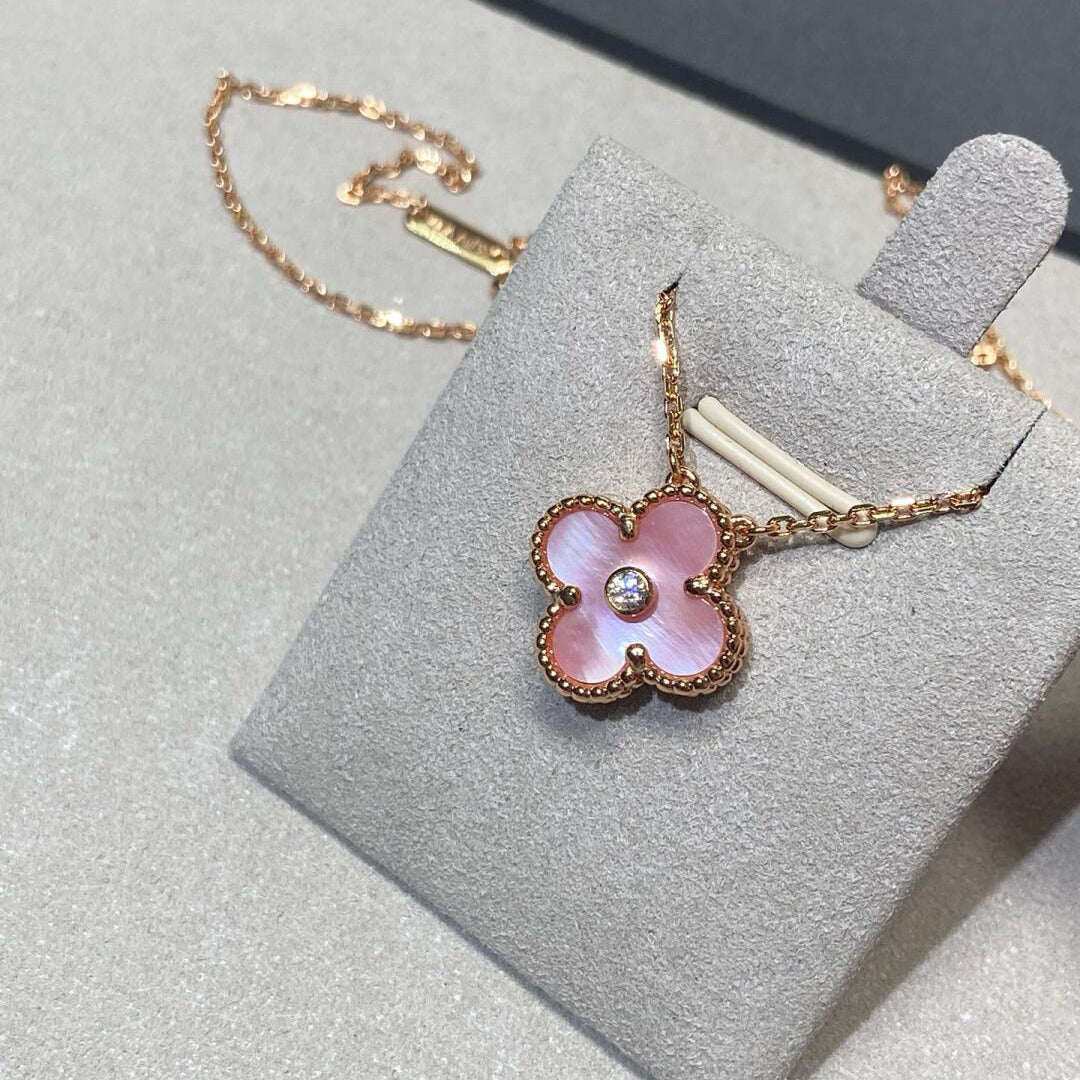 [Super CiCi ]CLOVER 15MM DIAMOND PINK MOP NECKLACE