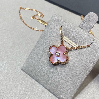 [Super CiCi ]CLOVER 15MM DIAMOND PINK MOP NECKLACE