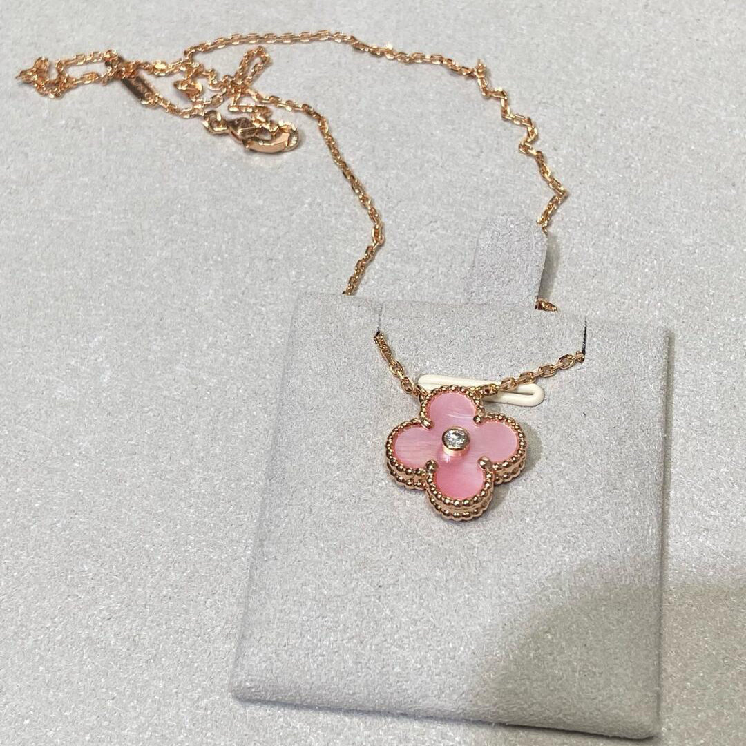 [Super CiCi ]CLOVER 15MM DIAMOND PINK MOP NECKLACE