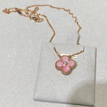 [Super CiCi ]CLOVER 15MM DIAMOND PINK MOP NECKLACE