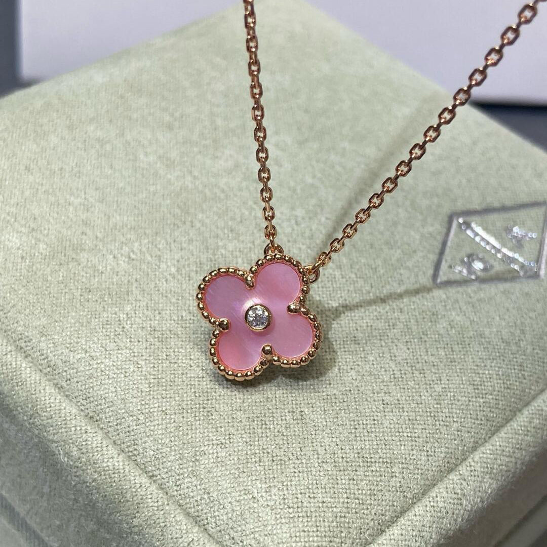 [Super CiCi ]CLOVER 15MM DIAMOND PINK MOP NECKLACE