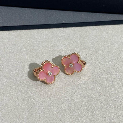 [Super CiCi ]CLOVER MEDIUM 1 DIAMOND PINK EARRINGS