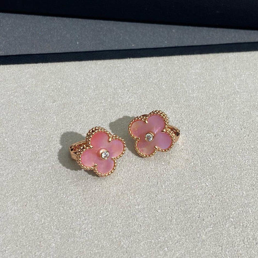 [Super CiCi ]CLOVER MEDIUM 1 DIAMOND PINK EARRINGS