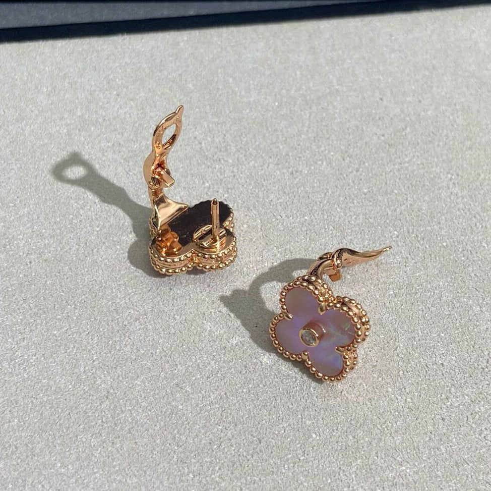 [Super CiCi ]CLOVER MEDIUM 1 DIAMOND PINK EARRINGS