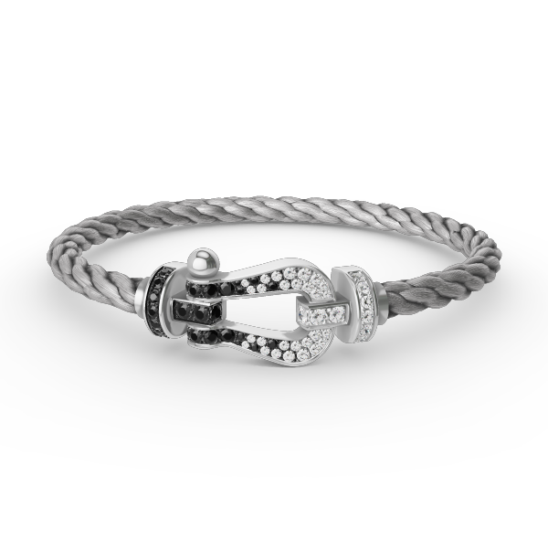 [Super CiCi ]FORCE LARGE HORSESHOE BLACK WHITE DIAMOND BRACELET SILVER