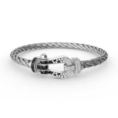 [Super CiCi ]FORCE LARGE HORSESHOE BLACK WHITE DIAMOND BRACELET SILVER