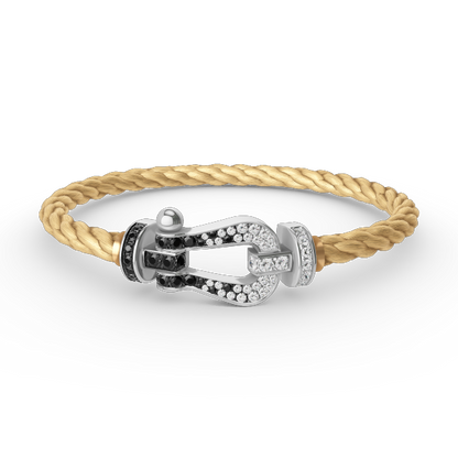 [Super CiCi ]FORCE LARGE HORSESHOE BLACK WHITE DIAMOND BRACELET SILVER