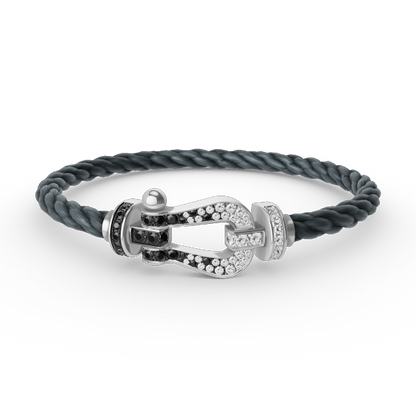 [Super CiCi ]FORCE LARGE HORSESHOE BLACK WHITE DIAMOND BRACELET SILVER