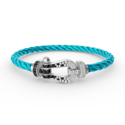 [Super CiCi ]FORCE LARGE HORSESHOE BLACK WHITE DIAMOND BRACELET SILVER