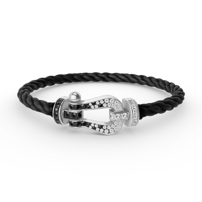 [Super CiCi ]FORCE LARGE HORSESHOE BLACK WHITE DIAMOND BRACELET SILVER